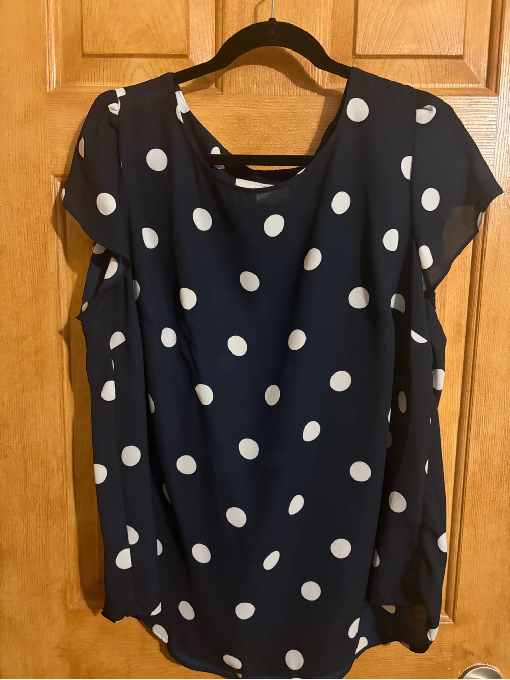 LOFT Plus Navy Blouse with White Polka Dots